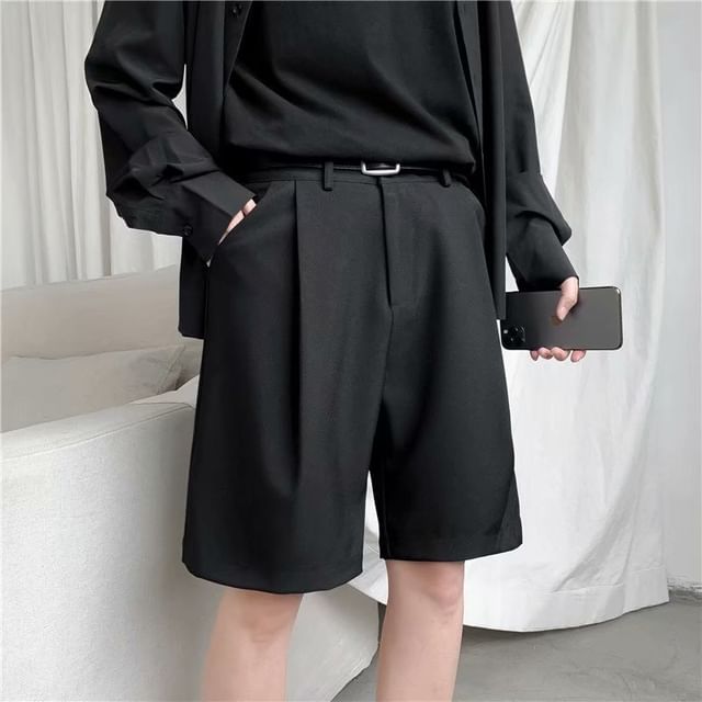 Acrius-Mid Rise Plain Dress Shorts