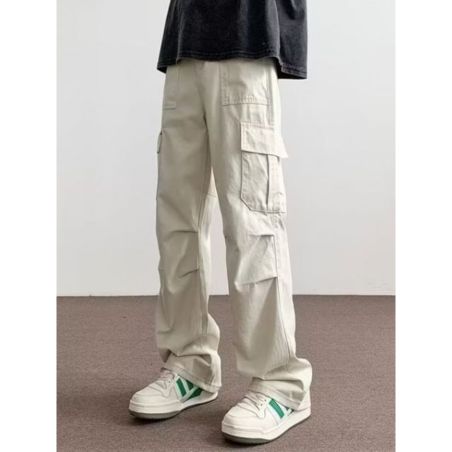 Acrius-Mid Rise Plain Loose Fit Cargo Pants