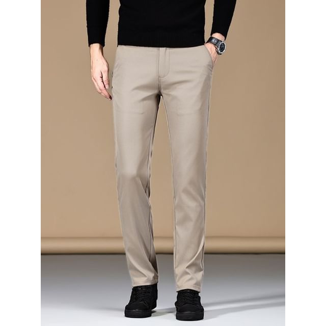 Acrius-Mid Rise Plain Straight Leg Pants