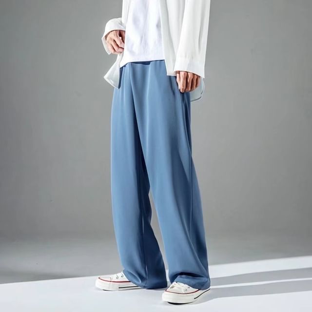 Acrius-Mid Rise Plain Wide Leg Pants