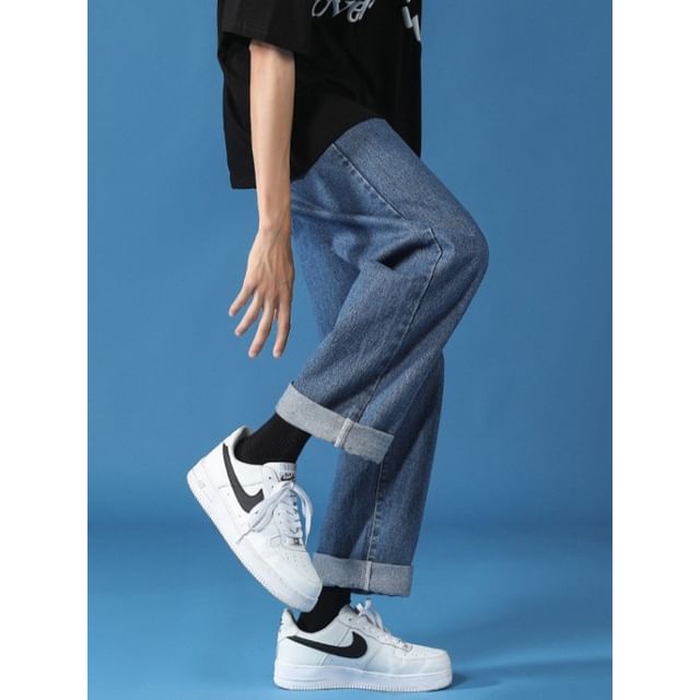 Acrius-Mid Rise Washed Cropped Loose Fit Jeans
