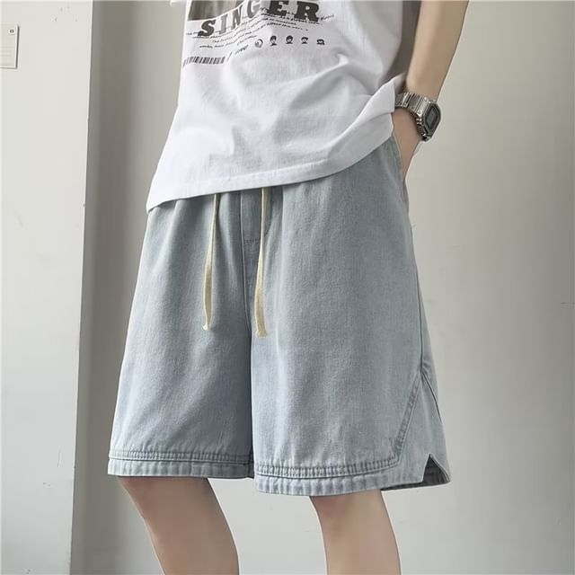 Acrius-Mid Rise Washed Denim Shorts