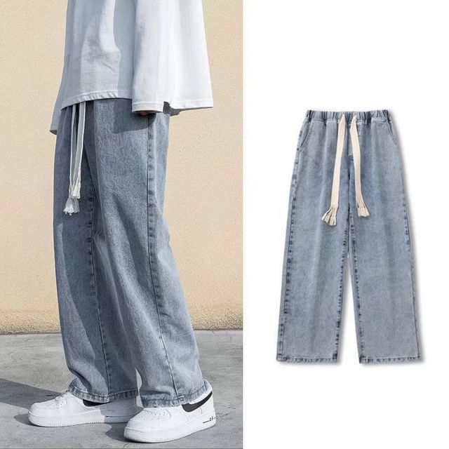 Acrius-Mid Rise Washed Wide Leg Jeans