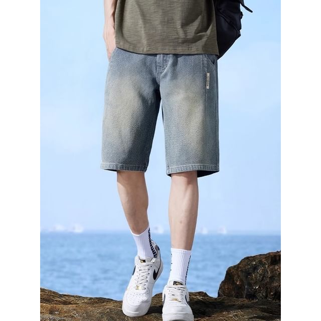 Acrius-Mid Waist Washed Denim Shorts