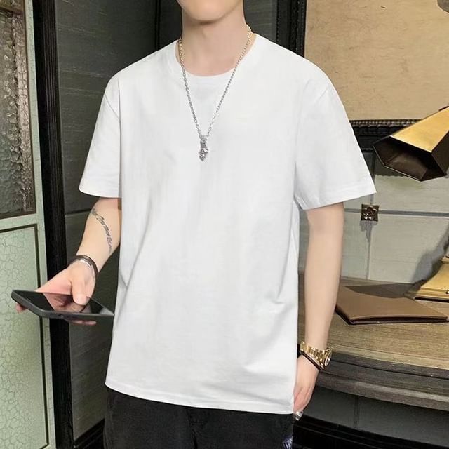 Acrius-Short-Sleeve Crew Neck Plain T-Shirt