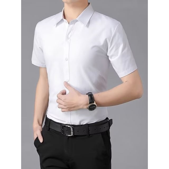 Acrius-Short-Sleeve Slim Fit Plain Shirt