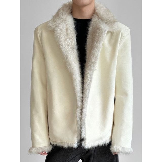 Adothuiastic-Faux Fur Trim Open Front Jacket