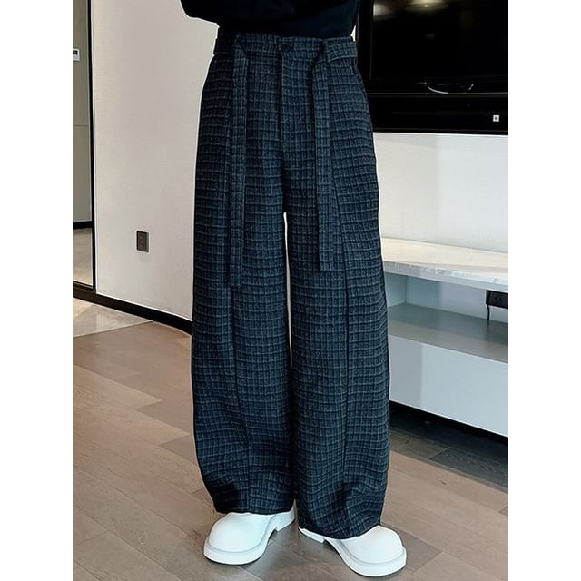 Adothuiastic-High Waist Plaid Wide Leg Pants