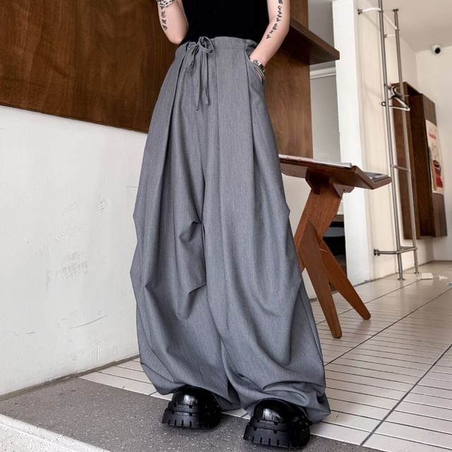 Adothuiastic-High Waist Plain Wide Leg Pants