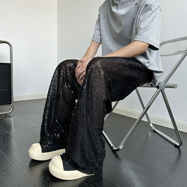 Adothuiastic-High Waist Sequined Wide Leg Pants