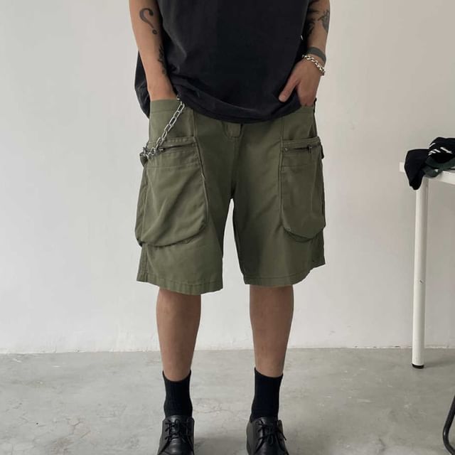 Adothuiastic-Mid Rise Plain Cargo Shorts