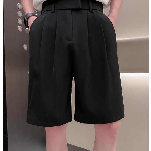 Adothuiastic-Mid Rise Plain Dress Shorts