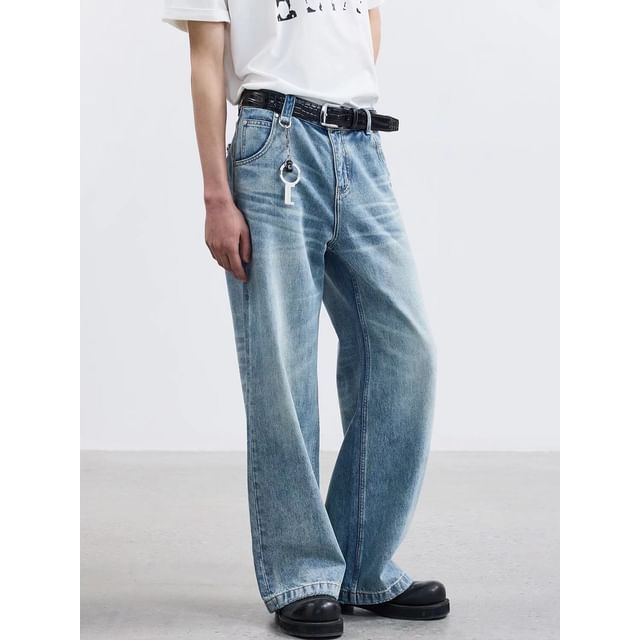 Adothuiastic-Mid Waist Washed Loose Fit Jeans