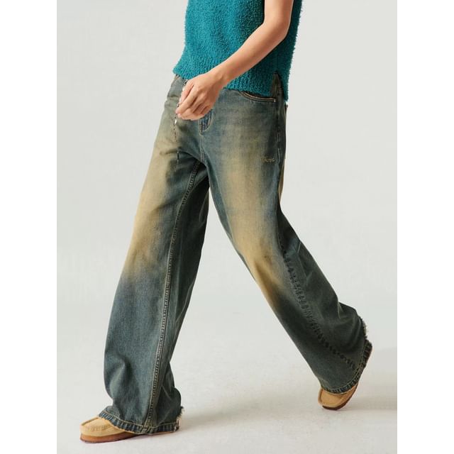 Adothuiastic-Mid Waist Washed Loose Fit Jeans