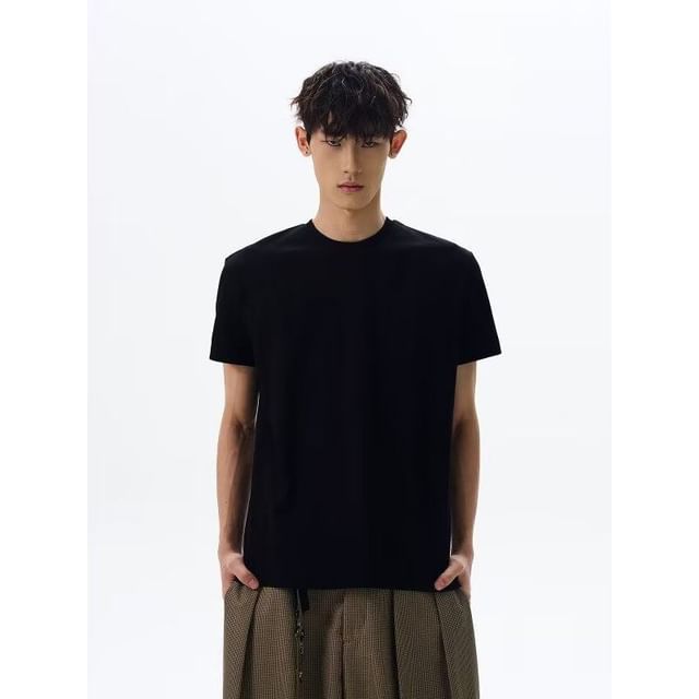Adothuiastic-Short-Sleeve Crewneck Plain T-Shirt