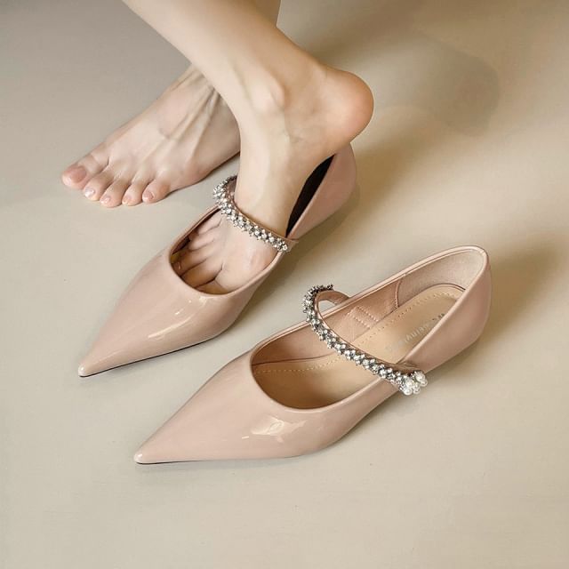 Aegina - Pointy Rhinestone Strap Mary Jane Shoes | YesStyle