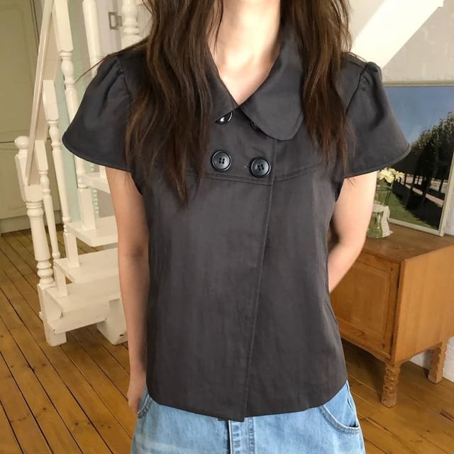 Alfie-Short-Sleeve Plain Double-Breasted Shirt