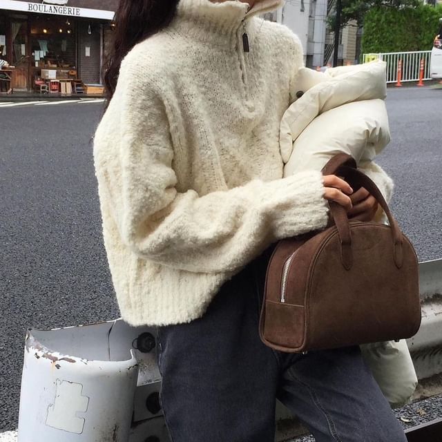 Alfie-Stand Collar Plain Half Zip Sweater