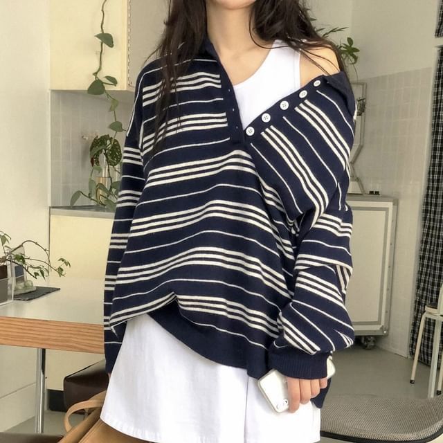Alfie-Striped Polo Sweater