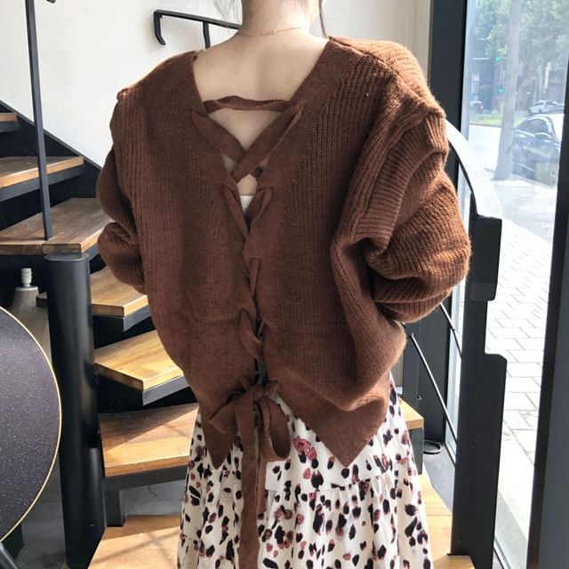 Alfie-V-Neck Plain Lace Up Button Cardigan