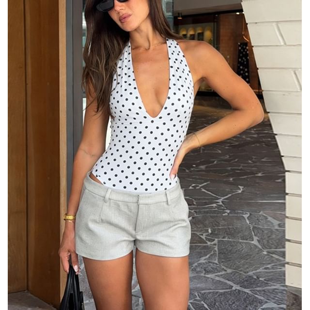 Alizio-Halter V Neck Polka Dot Bodysuit