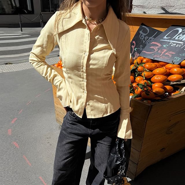 Alizio-Long-Sleeve Striped Button-Up Shirt