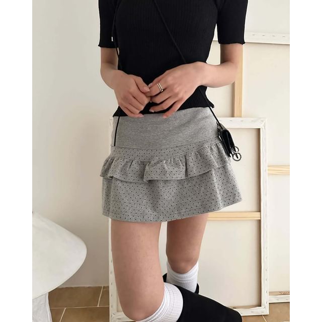 Alizio-Mid Rise Dotted Mini A-Line Skirt
