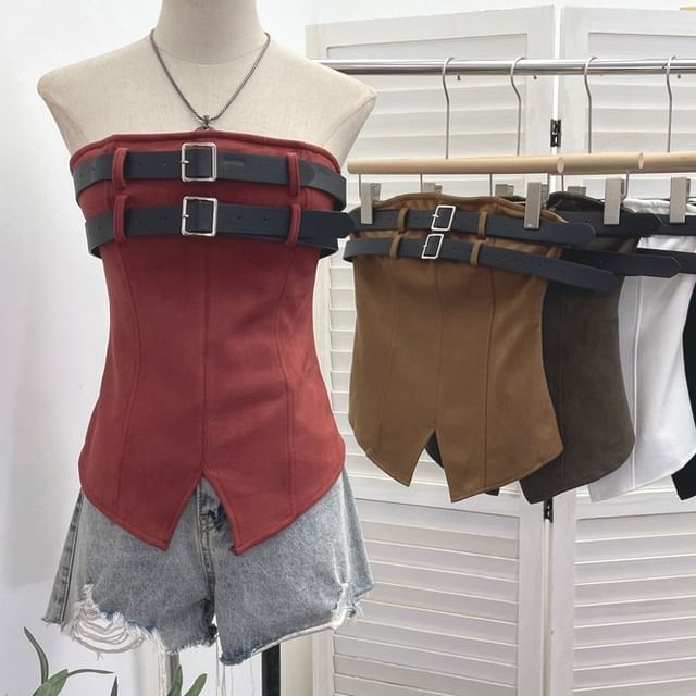 Allinya-Buckled Slit Slim Fit Tube Top