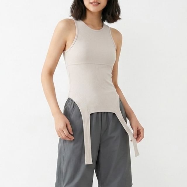 Allinya-Crew Neck Plain Slim Fit Crop Tank Top