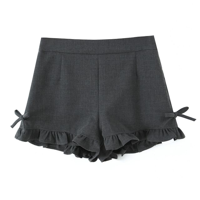 Allinya-High Waist Ruffle Trim Shorts