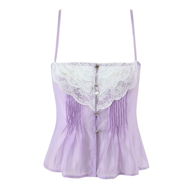 Allinya-Lace Panel Flowy Crop Camisole Top