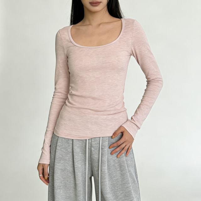 Allinya-Long-Sleeve Scoop Neck Plain Tee