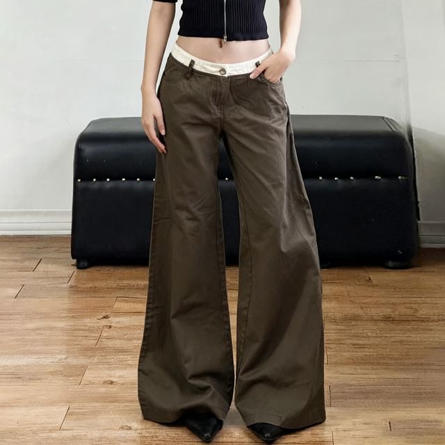 Allinya-Low Waist Two Tone Wide Leg Pants