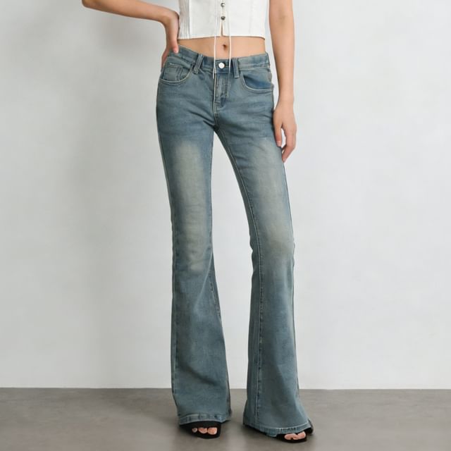 Allinya-Mid Rise Washed Bootcut Jeans