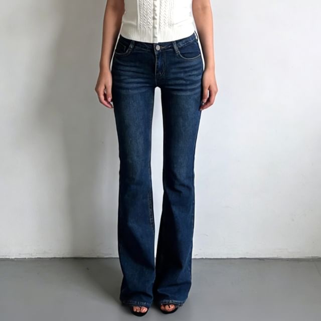 Allinya-Mid Rise Washed Bootcut Jeans
