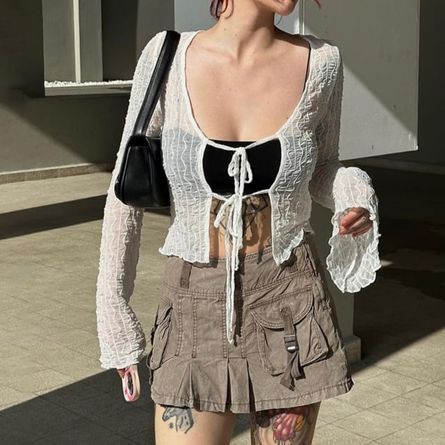 Allinya-Open Front Plain Crop Cardigan