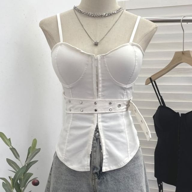 Allinya-Plain Buckle Hook And Eye Bustier Top