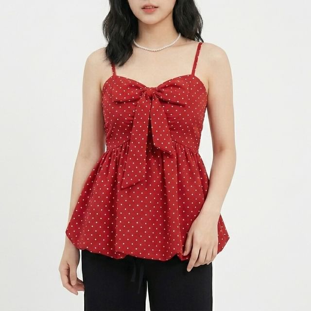Allinya-Spaghetti Strap Dotted Bubble Camisole Top