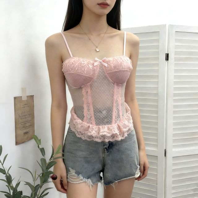 Allinya-Spaghetti Strap Sheer Camisole Top