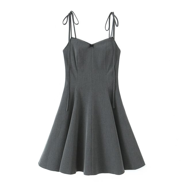 Allinya-Spaghetti Strap V-Neck Plain Mini A-Line Dress