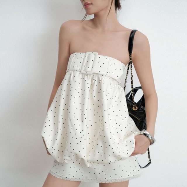 Allinya-Strapless Dotted Bubble Mini Dress