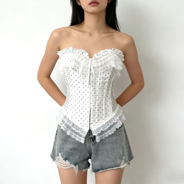 Allinya-Sweetheart Neck Dotted Corset Top