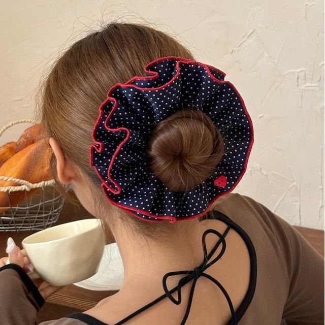 Allyrinta-Dotted Contrast Trim Ruffle Scrunchie