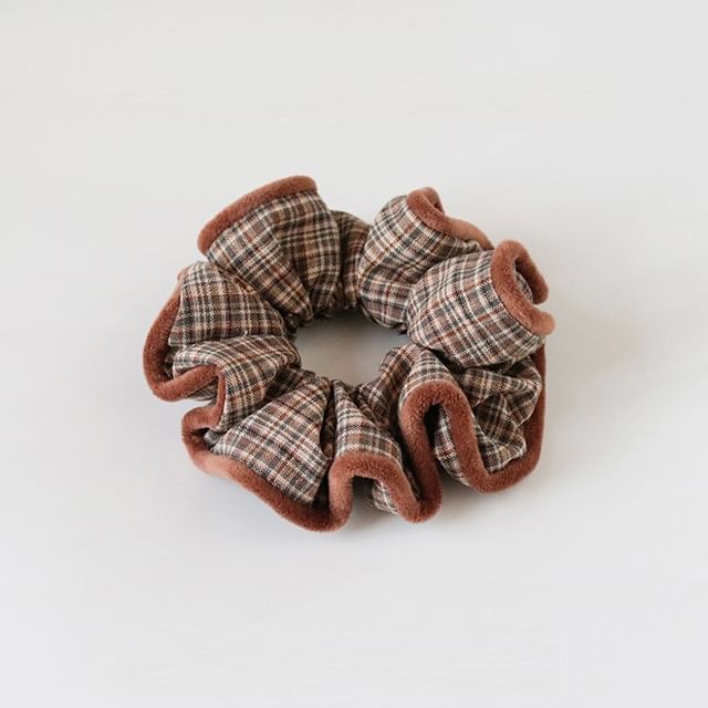 Allyrinta-Plaid Velour Trim Scrunchie