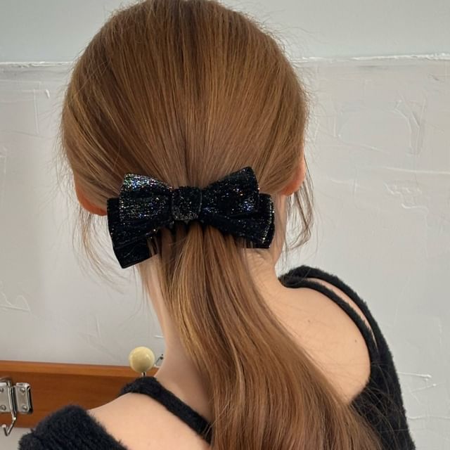 Allyrinta-Plain Glitter Bow Banana Clip