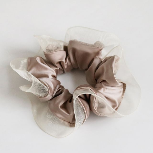 Allyrinta-Plain Mesh Panel Fabric Scrunchie