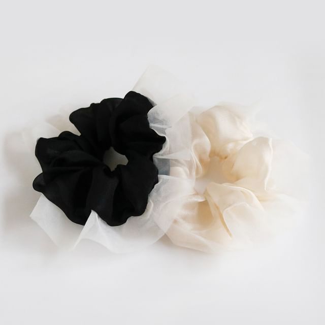 Allyrinta-Plain Mesh Panel Fabric Scrunchie