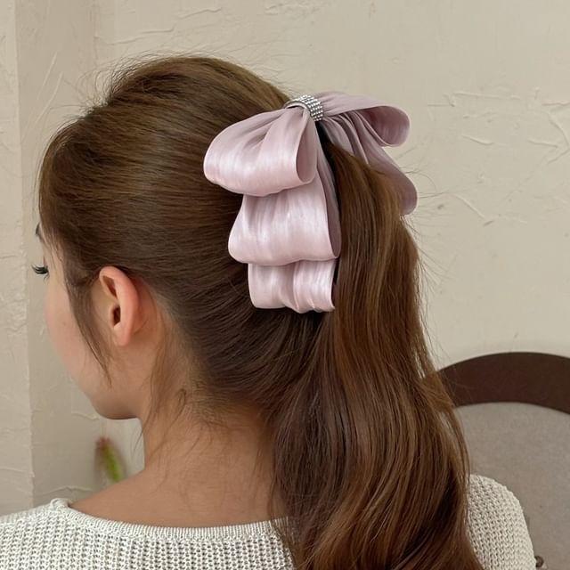 Allyrinta-Plain Rhinestone Bow Banana Clip