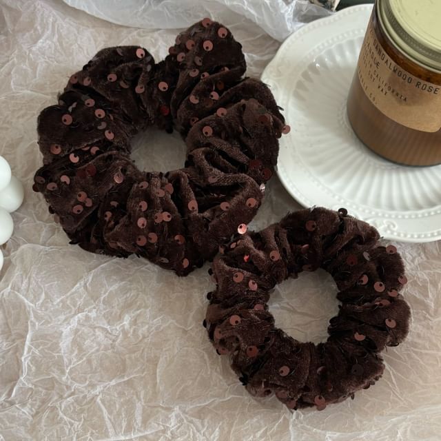 Allyrinta-Plain Sequin Velvet Scrunchie