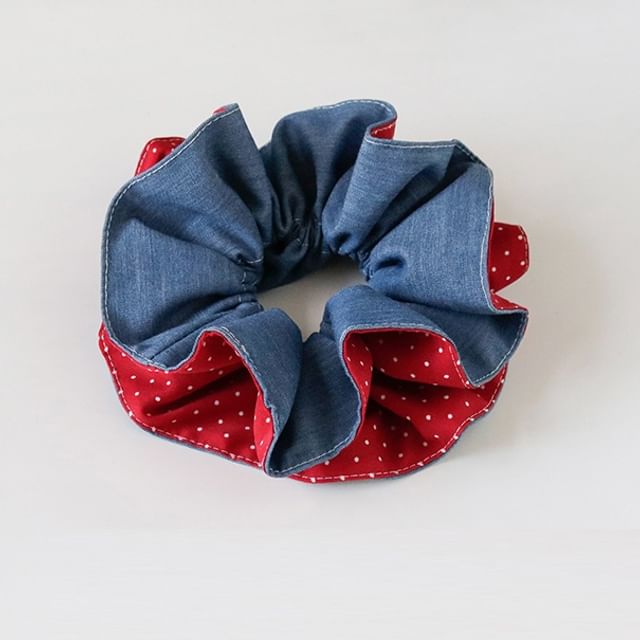 Allyrinta-Polka Dot Ruffle Fabric Scrunchie